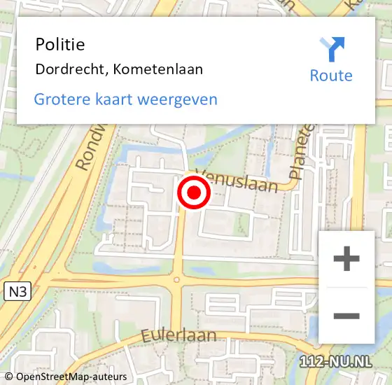 Locatie op kaart van de 112 melding: Politie Dordrecht, Kometenlaan op 21 maart 2025 17:42