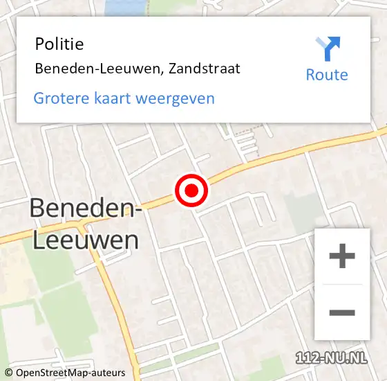 Locatie op kaart van de 112 melding: Politie Beneden-Leeuwen, Zandstraat op 10 november 2014 16:49