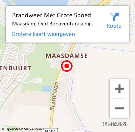 Locatie op kaart van de 112 melding: Brandweer Met Grote Spoed Naar Maasdam, Oud Bonaventurasedijk op 10 november 2014 17:17