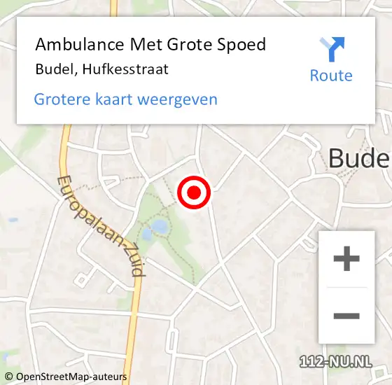 Locatie op kaart van de 112 melding: Ambulance Met Grote Spoed Naar Budel, Hufkesstraat op 10 november 2014 17:52