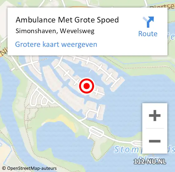 Locatie op kaart van de 112 melding: Ambulance Met Grote Spoed Naar Simonshaven, Wevelsweg op 22 maart 2025 21:51