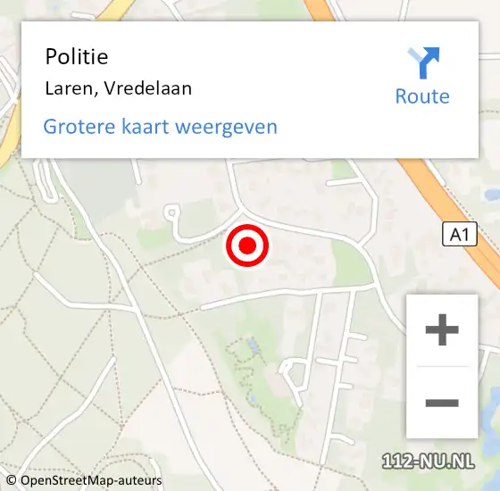 Locatie op kaart van de 112 melding: Politie Laren, Vredelaan op 23 maart 2025 02:25