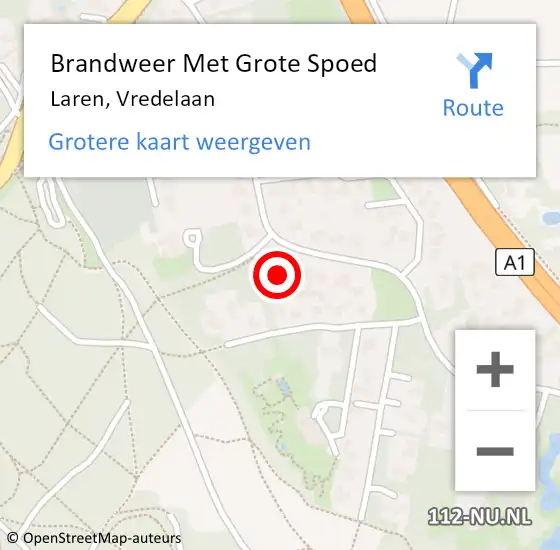 Locatie op kaart van de 112 melding: Brandweer Met Grote Spoed Naar Laren, Vredelaan op 23 maart 2025 02:25