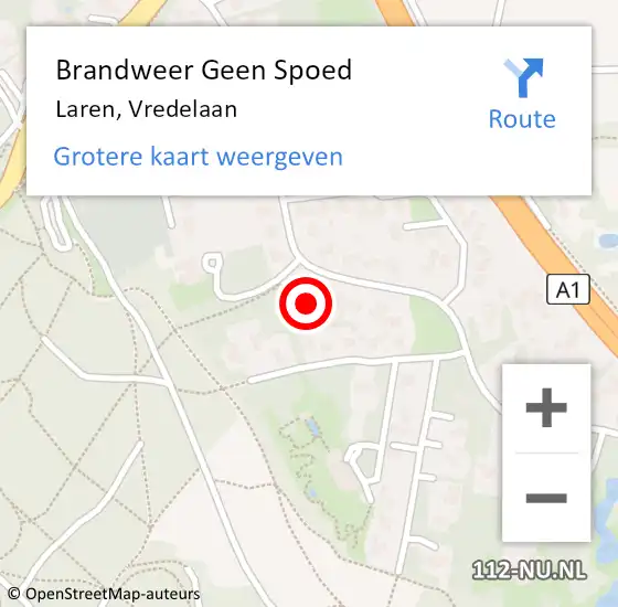 Locatie op kaart van de 112 melding: Brandweer Geen Spoed Naar Laren, Vredelaan op 23 maart 2025 02:27