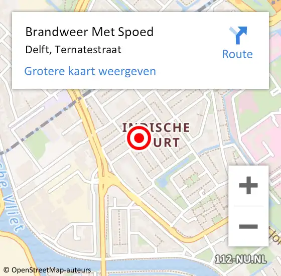 Locatie op kaart van de 112 melding: Brandweer Met Spoed Naar Delft, Ternatestraat op 23 maart 2025 10:05
