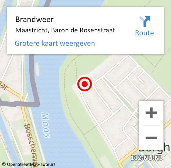 Locatie op kaart van de 112 melding: Brandweer Maastricht, Baron de Rosenstraat op 10 november 2014 19:07