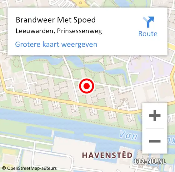 Locatie op kaart van de 112 melding: Brandweer Met Spoed Naar Leeuwarden, Prinsessenweg op 23 maart 2025 18:38