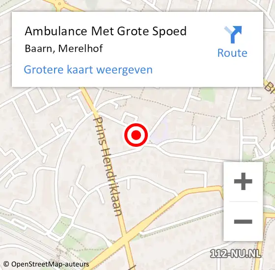 Locatie op kaart van de 112 melding: Ambulance Met Grote Spoed Naar Baarn, Merelhof op 10 november 2014 21:19