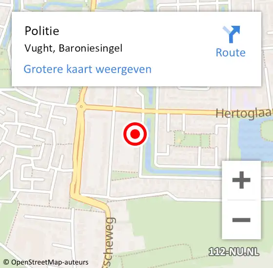 Locatie op kaart van de 112 melding: Politie Vught, Baroniesingel op 24 maart 2025 12:18