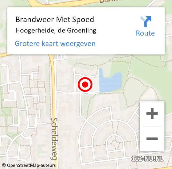 Locatie op kaart van de 112 melding: Brandweer Met Spoed Naar Hoogerheide, de Groenling op 24 maart 2025 14:17
