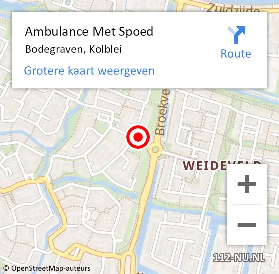 Locatie op kaart van de 112 melding: Ambulance Met Spoed Naar Bodegraven, Kolblei op 10 november 2014 22:51