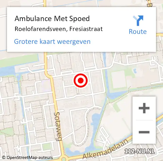 Locatie op kaart van de 112 melding: Ambulance Met Spoed Naar Roelofarendsveen, Fresiastraat op 11 november 2014 00:58