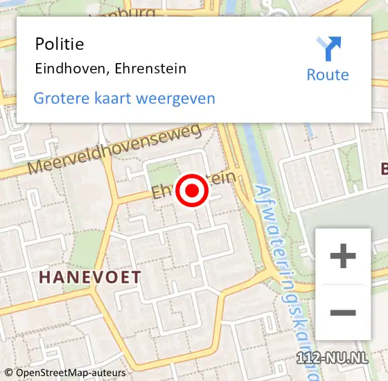 Locatie op kaart van de 112 melding: Politie Eindhoven, Ehrenstein op 25 maart 2025 08:23