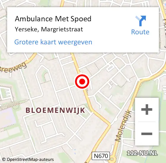 Locatie op kaart van de 112 melding: Ambulance Met Spoed Naar Yerseke, Margrietstraat op 11 november 2014 02:36