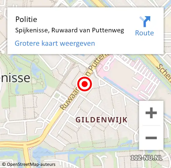 Locatie op kaart van de 112 melding: Politie Spijkenisse, Ruwaard van Puttenweg op 25 maart 2025 12:14