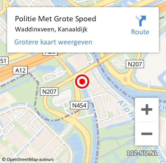 Locatie op kaart van de 112 melding: Politie Met Grote Spoed Naar Waddinxveen, Kanaaldijk op 25 maart 2025 13:04