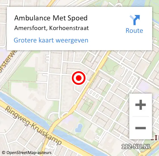 Locatie op kaart van de 112 melding: Ambulance Met Spoed Naar Amersfoort, Korhoenstraat op 11 november 2014 04:07