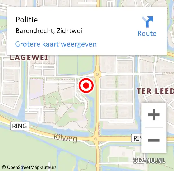 Locatie op kaart van de 112 melding: Politie Barendrecht, Zichtwei op 25 maart 2025 15:17