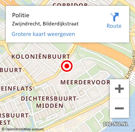 Locatie op kaart van de 112 melding: Politie Zwijndrecht, Bilderdijkstraat op 25 maart 2025 16:50
