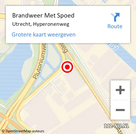 Locatie op kaart van de 112 melding: Brandweer Met Spoed Naar Utrecht, Hyperonenweg op 11 november 2014 06:57