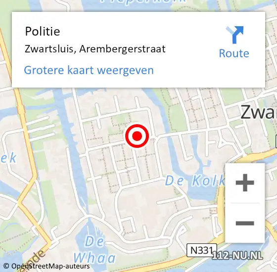 Locatie op kaart van de 112 melding: Politie Zwartsluis, Arembergerstraat op 25 maart 2025 21:02