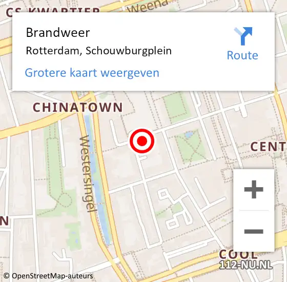 Locatie op kaart van de 112 melding: Brandweer Rotterdam, Schouwburgplein op 26 maart 2025 04:36