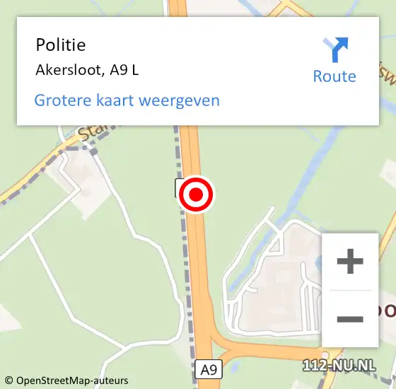 Locatie op kaart van de 112 melding: Politie Akersloot, A9 L op 11 november 2014 07:42