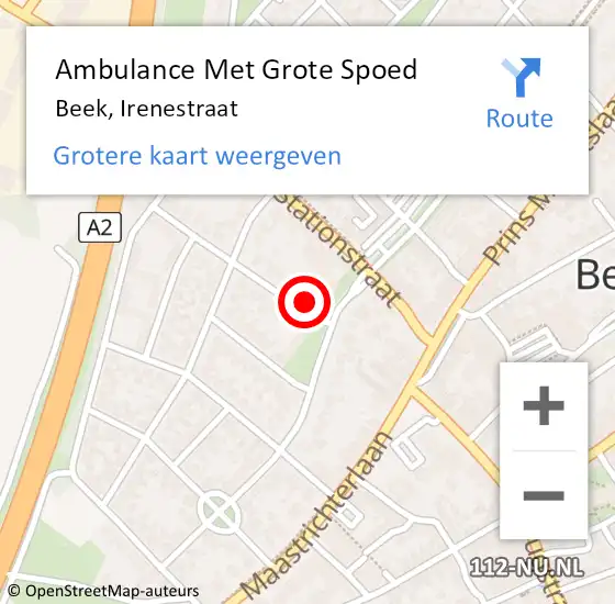 Locatie op kaart van de 112 melding: Ambulance Met Grote Spoed Naar Beek, Irenestraat op 11 november 2014 08:23