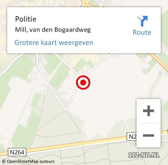 Locatie op kaart van de 112 melding: Politie Mill, van den Bogaardweg op 26 maart 2025 13:48