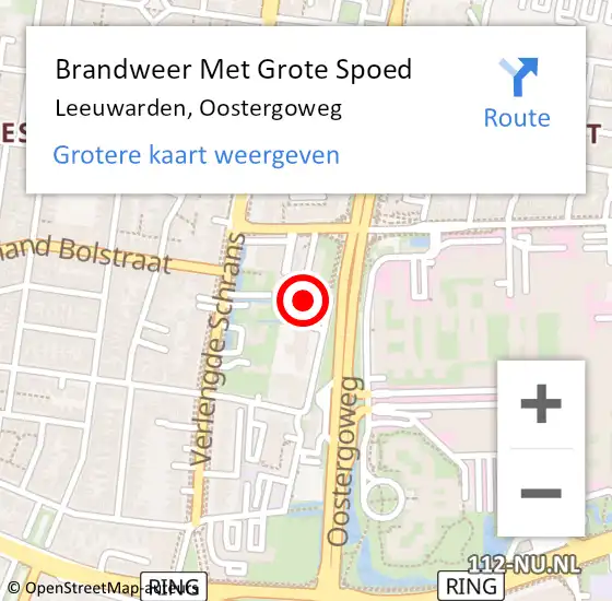 Locatie op kaart van de 112 melding: Brandweer Met Grote Spoed Naar Leeuwarden, Oostergoweg op 26 maart 2025 14:46