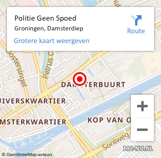Locatie op kaart van de 112 melding: Politie Geen Spoed Naar Groningen, Damsterdiep op 26 maart 2025 16:07