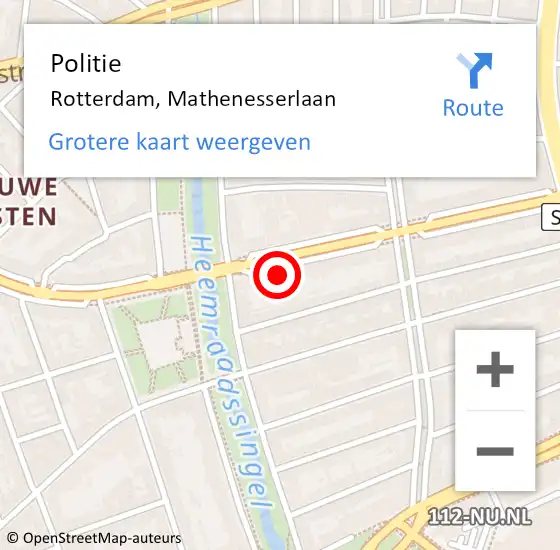Locatie op kaart van de 112 melding: Politie Rotterdam, Mathenesserlaan op 26 maart 2025 19:57