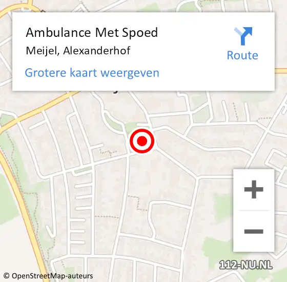 Locatie op kaart van de 112 melding: Ambulance Met Spoed Naar Meijel, Alexanderhof op 11 november 2014 09:12