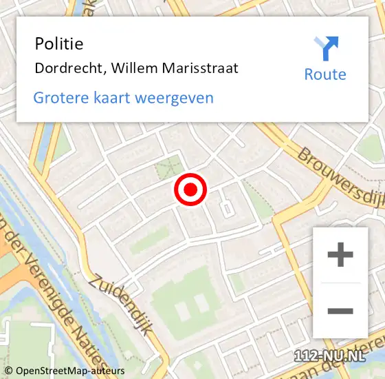 Locatie op kaart van de 112 melding: Politie Dordrecht, Willem Marisstraat op 27 maart 2025 02:48