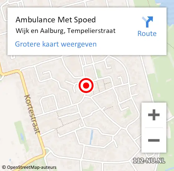 Locatie op kaart van de 112 melding: Ambulance Met Spoed Naar Wijk en Aalburg, Tempelierstraat op 11 november 2014 09:28