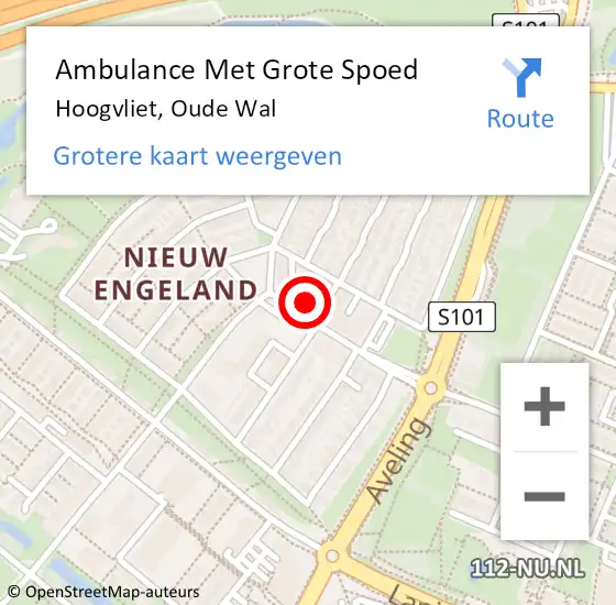 Locatie op kaart van de 112 melding: Ambulance Met Grote Spoed Naar Hoogvliet, Oude Wal op 27 maart 2025 08:56