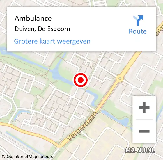 Locatie op kaart van de 112 melding: Ambulance Duiven, De Esdoorn op 11 november 2014 09:52