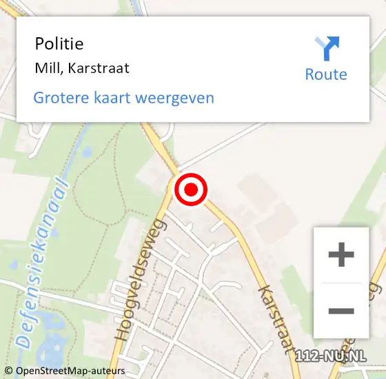 Locatie op kaart van de 112 melding: Politie Mill, Karstraat op 11 november 2014 09:58