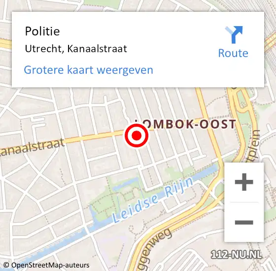 Locatie op kaart van de 112 melding: Politie Utrecht, Kanaalstraat op 27 maart 2025 10:41