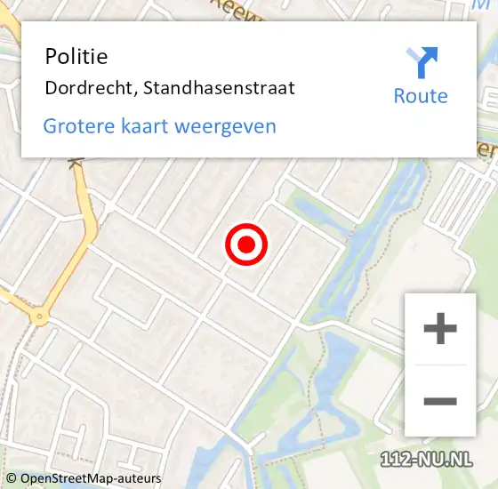 Locatie op kaart van de 112 melding: Politie Dordrecht, Standhasenstraat op 27 maart 2025 12:40