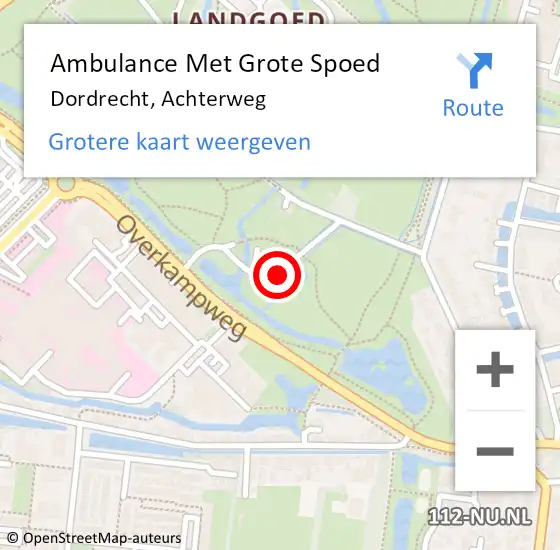 Locatie op kaart van de 112 melding: Ambulance Met Grote Spoed Naar Dordrecht, Achterweg op 27 maart 2025 12:45