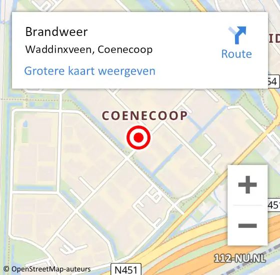 Locatie op kaart van de 112 melding: Brandweer Waddinxveen, Coenecoop op 27 maart 2025 13:43