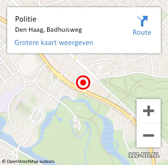 Locatie op kaart van de 112 melding: Politie Den Haag, Badhuisweg op 27 maart 2025 14:14