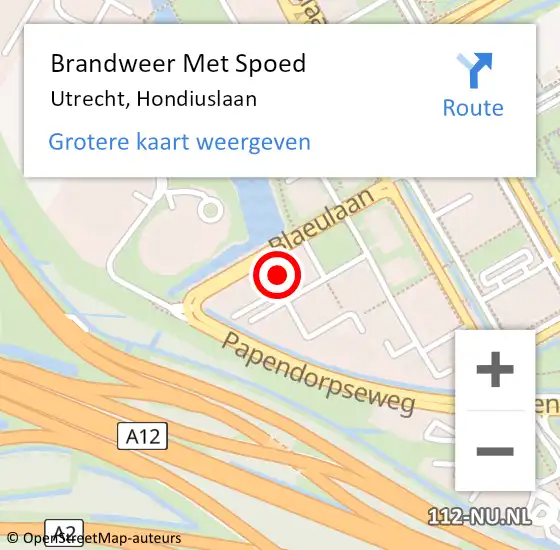 Locatie op kaart van de 112 melding: Brandweer Met Spoed Naar Utrecht, Hondiuslaan op 27 maart 2025 14:28