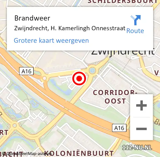 Locatie op kaart van de 112 melding: Brandweer Zwijndrecht, H. Kamerlingh Onnesstraat op 27 maart 2025 15:30