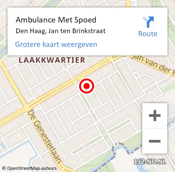 Locatie op kaart van de 112 melding: Ambulance Met Spoed Naar Den Haag, Jan ten Brinkstraat op 27 maart 2025 16:04