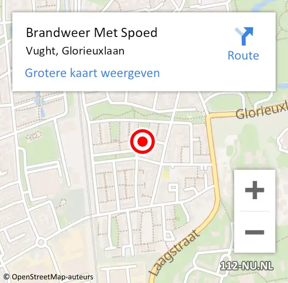 Locatie op kaart van de 112 melding: Brandweer Met Spoed Naar Vught, Glorieuxlaan op 27 maart 2025 17:03