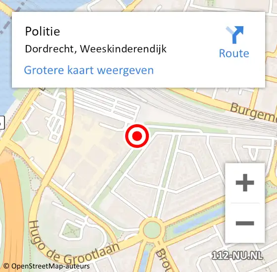 Locatie op kaart van de 112 melding: Politie Dordrecht, Weeskinderendijk op 27 maart 2025 17:16