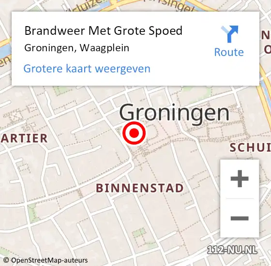 Locatie op kaart van de 112 melding: Brandweer Met Grote Spoed Naar Groningen, Waagplein op 20 oktober 2013 17:49