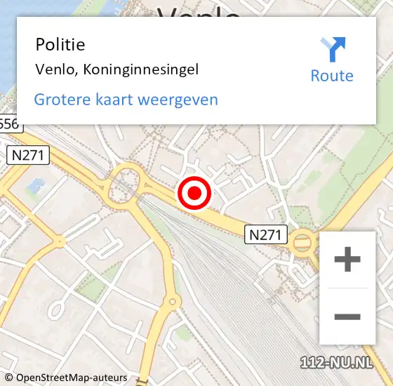Locatie op kaart van de 112 melding: Politie Venlo, Koninginnesingel op 28 maart 2025 08:41
